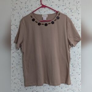 Toffee Apple T Shirt Mocha XXL Wooden beads  Cotton Casual Saturday Casual Work